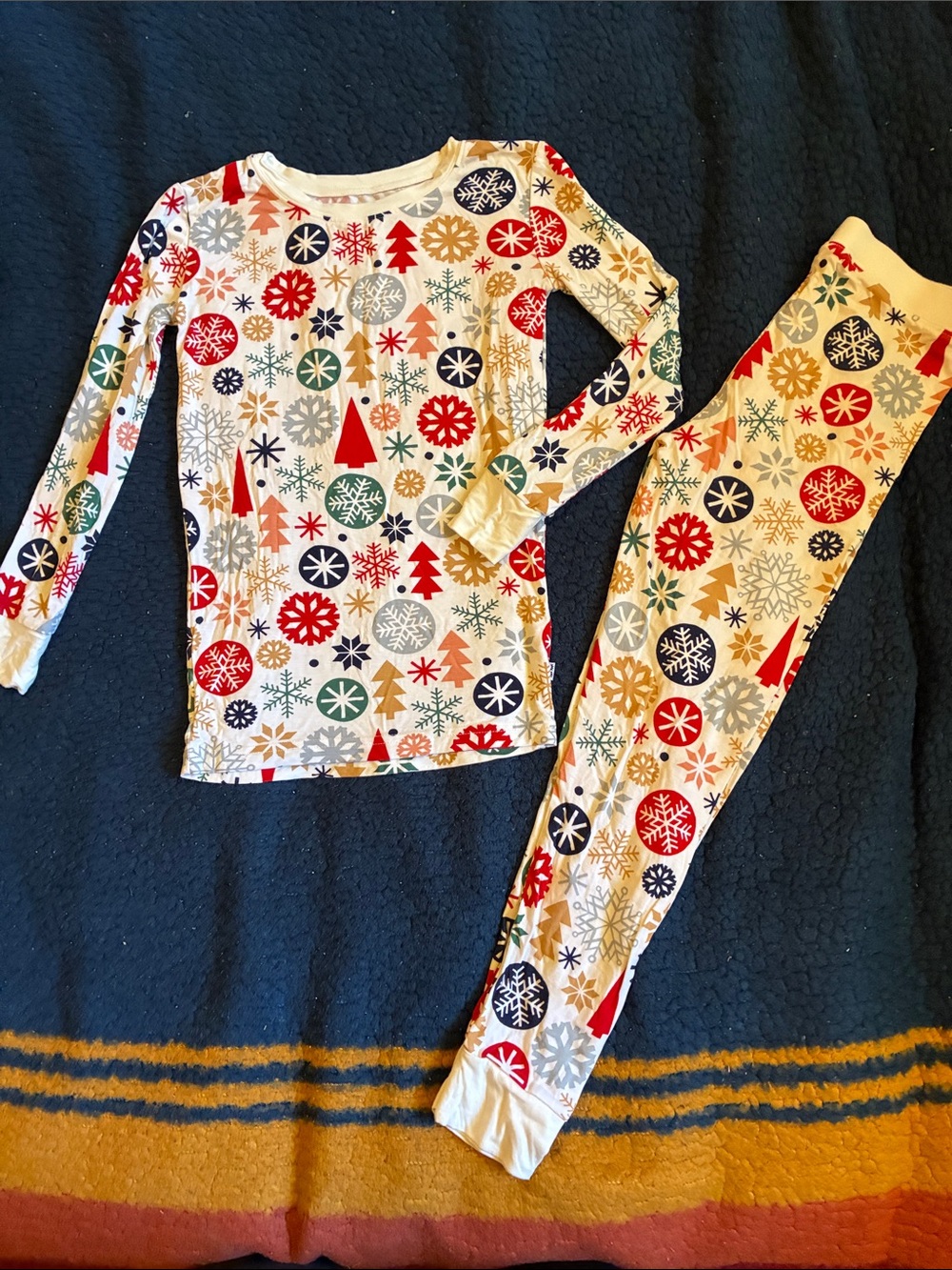 Little sleepies Holiday Snowflake Print Pajama Set - White with Red & Green